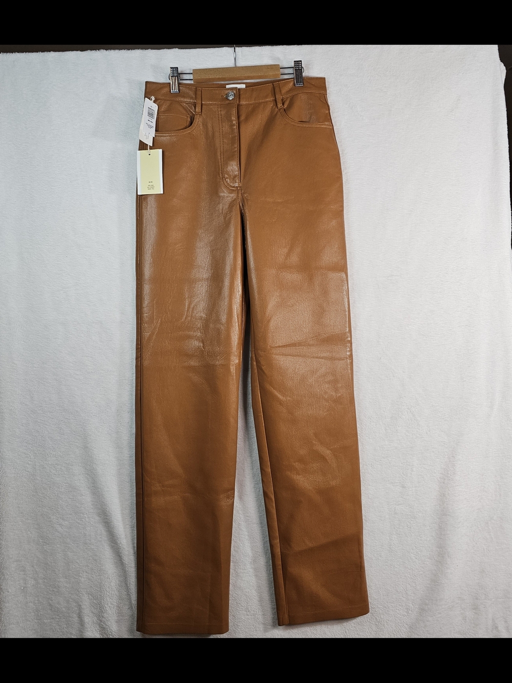 Wilfred Leather High-Rise Straight Leg Pants — Chestnut Brown